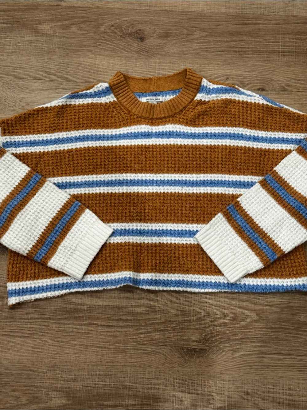 American Eagle Striped Sweater Rust Blue Cream Cozy Pullover L